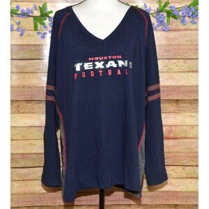 NWT Majestic Womens NFL Houston Texans Long Sleeve T-Shirt Top Size 3X V-Neck
